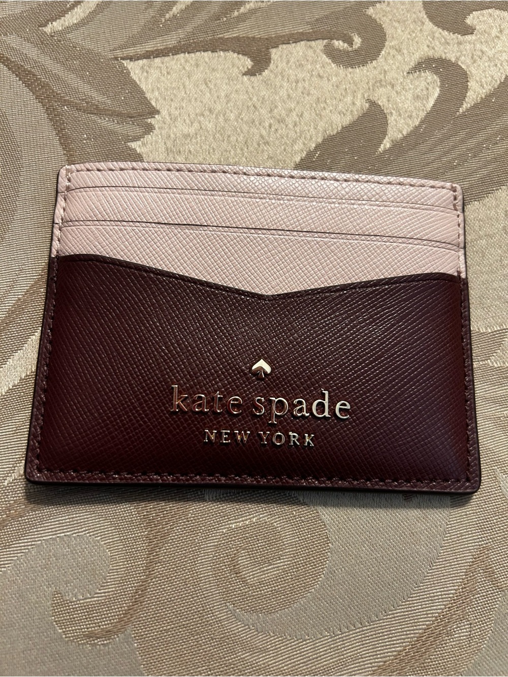 NWT Kate Spade Staci Small Slim Card Holder Saffiano Leather Burgundy Pink